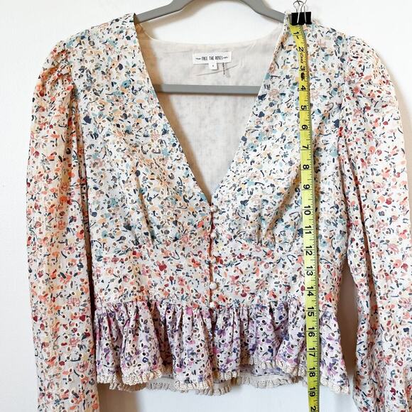 Free the Roses V-Neck Eyelet Floral Rainbow Crop Top Coquette Feminine Small - Picture 9 of 11